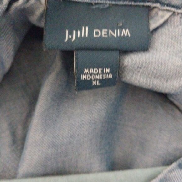 J. Jill Denim Womens Top XL Blue Pullover V Neck  Tunic Long Sleeve Chambray - Picture 3 of 4